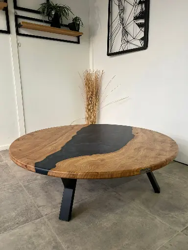 Table basse Ronde Orme et Résine Epoxy D-110cm