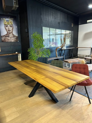 Table 260 x 90 cm en Iroko avec allonge